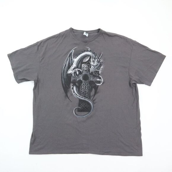 Y2K Celtic Dragon & Cross Fantasy Art T-Shirt Gray 3XL XXXL - Picture 1 of 4